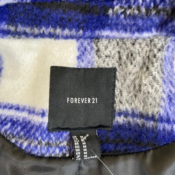 Forever 21 Sz M Longline Textured Plaid Coat Retro Duster Peacoat Relaxed Fit - Picture 10 of 16